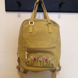 Wild Fable Yellow Burlap Embroidered Floral Backpack